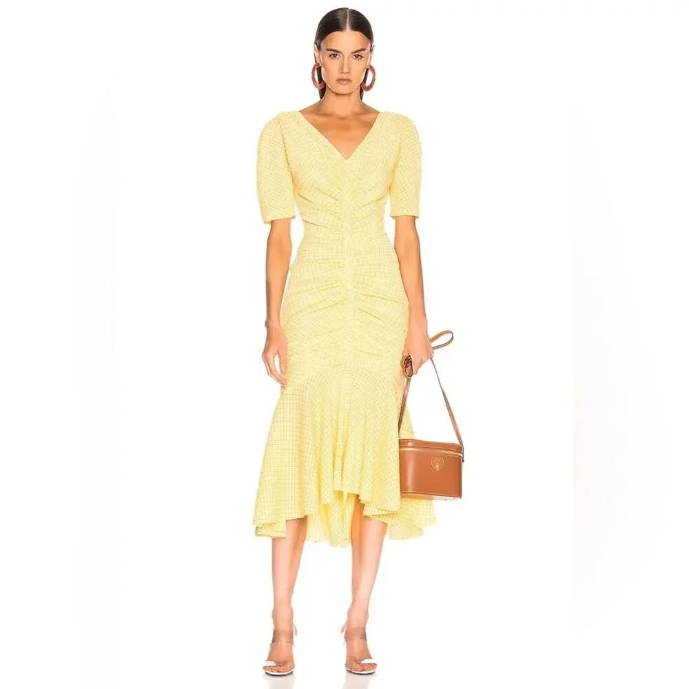 Staud Panier Dress Yellow Gingham